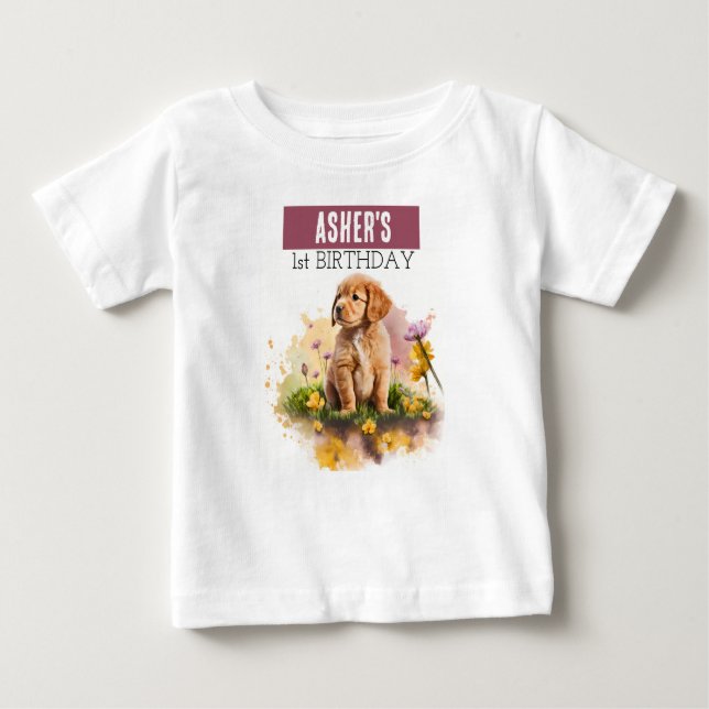 Chiot à vibes de printemps - T-shirt de 1er annive (Devant)