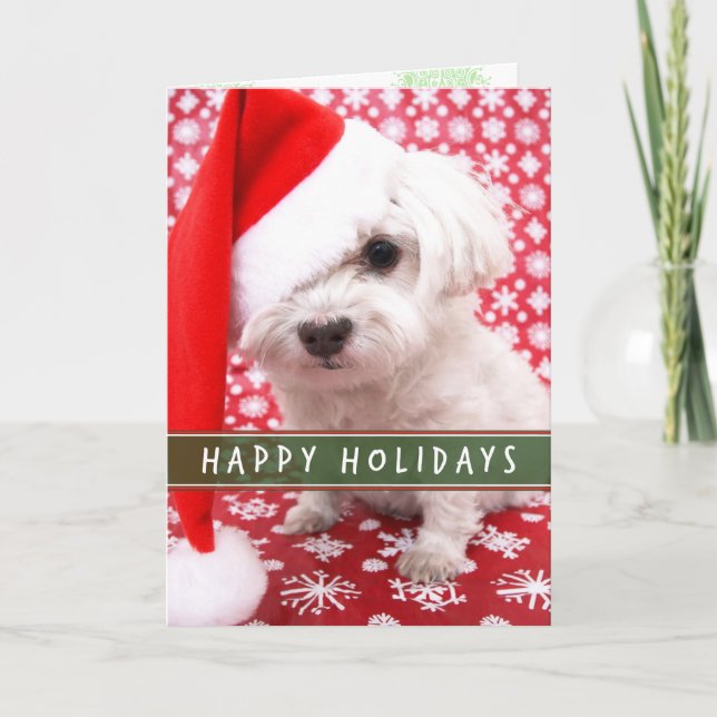 Chiot avec la carte de Noël de Santa Hat (Devant)