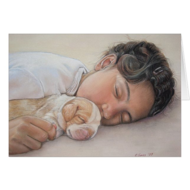 Chiot beagle et enfant réalité portrait art (Devant horizontal)