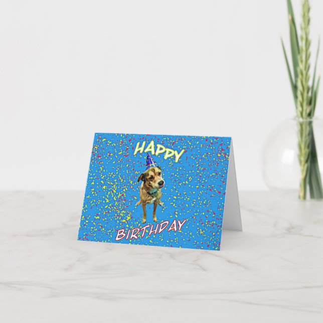 Chiot Casquette Anniversaire - Carte de voeux plié (Devant)
