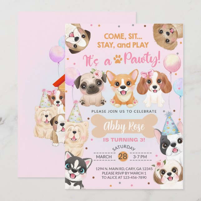Chiot, chiots, invitation à l'anniversaire de la p (Devant / Derrière)