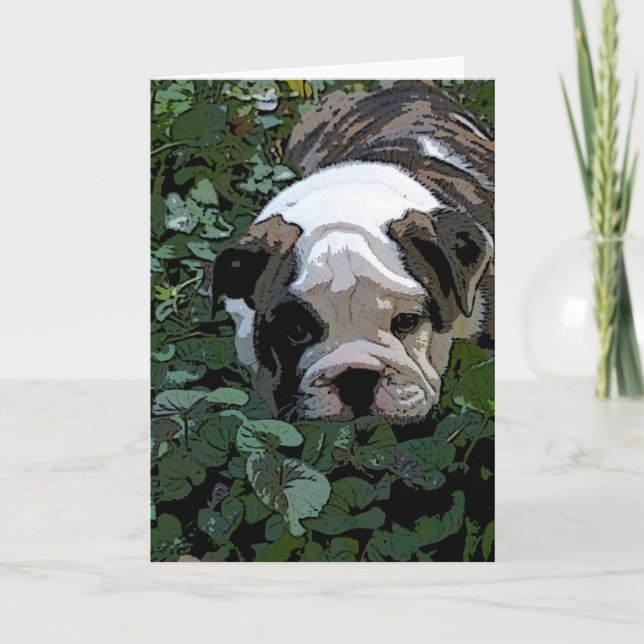 Chiot dans la carte de voeux Pansies (Devant)