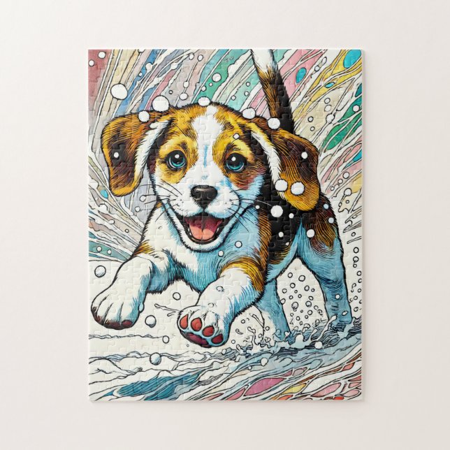 Chiot dans la neige 250 pièce Puzzle (Vertical)