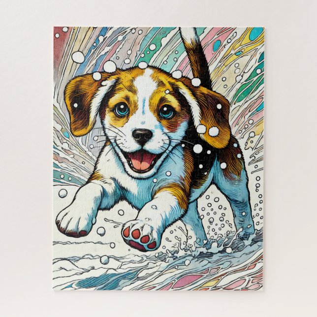 Chiot dans la neige 500 pièce Puzzle (Vertical)