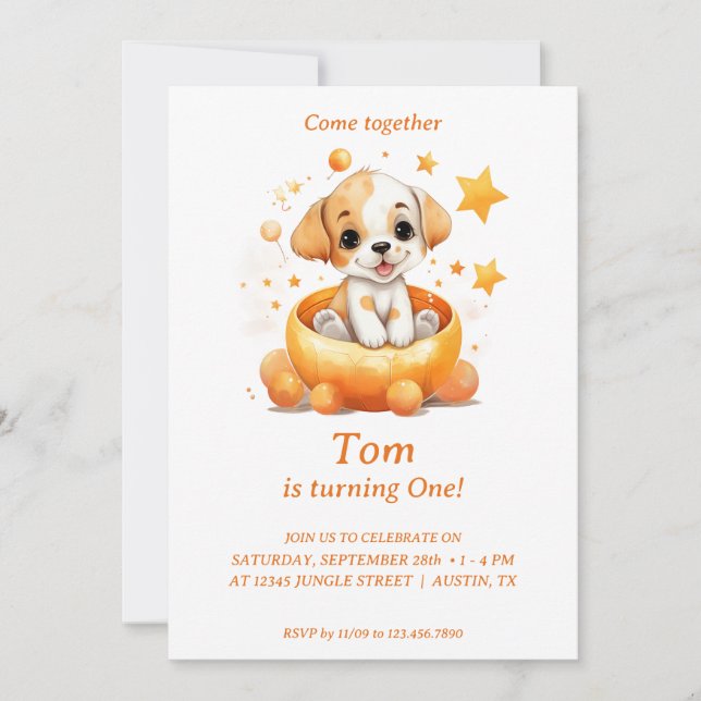 Chiot dans un citrouille : Invitation à la fête d' (Devant)