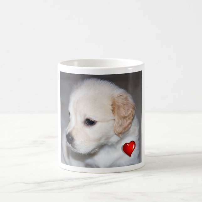 Chiot de golden retriever avec une tasse rouge de (Centre)