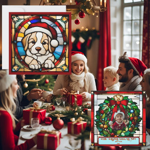 Chiot de Noël emballé Faux Vitrail