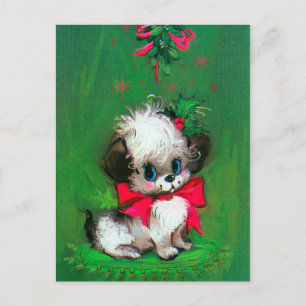 Chiot de Noël rétro vintage Carte postale