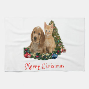 Chiot et chaton serviette de cuisine de Noël