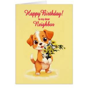 Chiot et fleurs d'anniversaire voisin