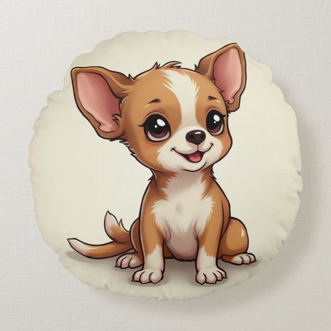 chiot et os Coussin rond (Baby Chihuahua) (Devant)