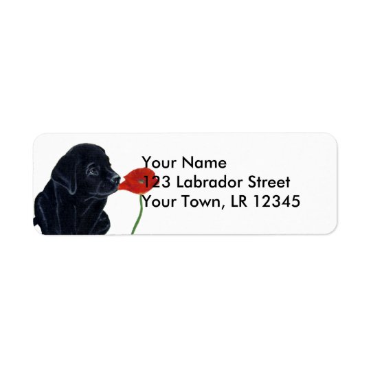 Chiot et pavot noirs de Labrador Étiquette D’adresse Retour