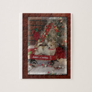 Chiot mignon de chiwawa de Noël dans le puzzle de