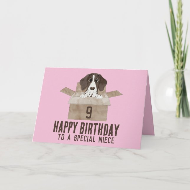 Chiot nièce dans boîte Carte d'anniversaire (Devant)