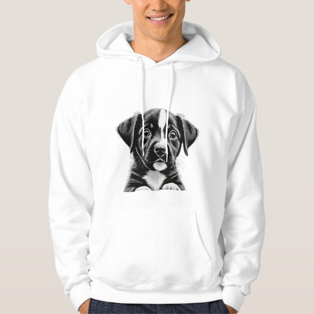 Chiot noir et blanc mignon – Sweat à capuche pour  (Devant)