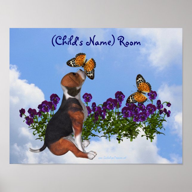 Chiot Papillons Salle Enfants Poster personnalisé (Devant)