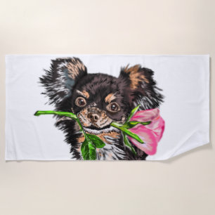 Chiot romantique avec serviette de plage Rose Drôl