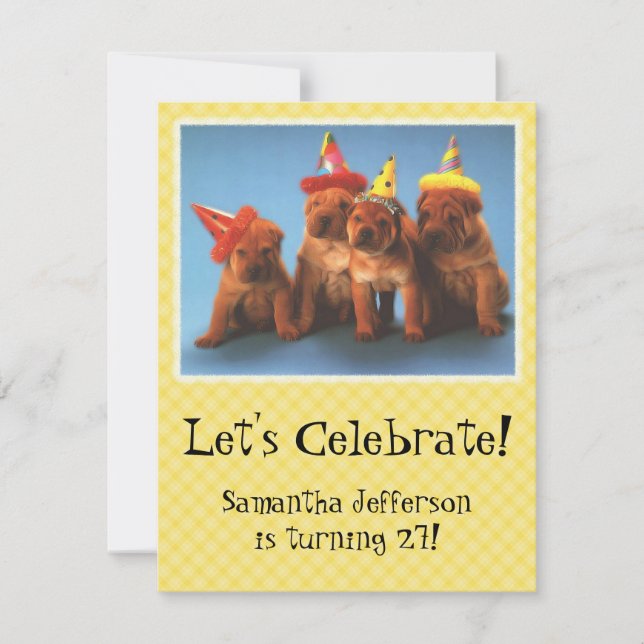 Chiots avec Casquettes Invitations d'anniversaire (Devant)