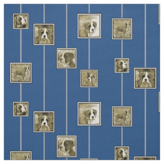 Chiots de boxeur de sépia sur le tissu bleu