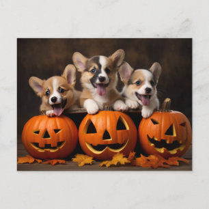Chiots d'Halloween avec carte postale Citrouille