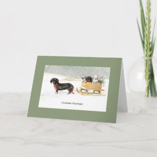 Chiots et chatons vintages Dachshund Carte de Noël