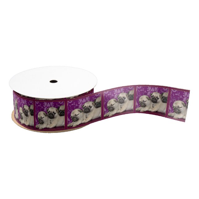 Chiots Fuscia 1,5" de carlin ruban de gros-grain (Bobine)