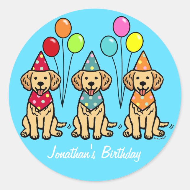 Chiots Golden Retriever Stickers Anniversaire (Devant)
