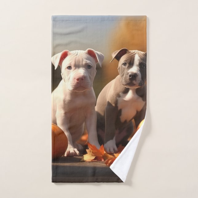 Chiots Pitbull Délice d'Automne Citrouille  (Serviette à main)