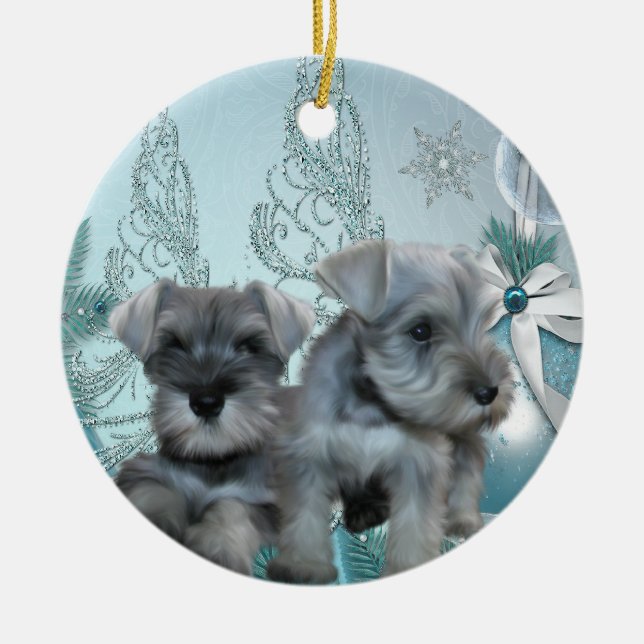 Chiots Schnauzer Bleu Canard Ornement de Noël (Devant)