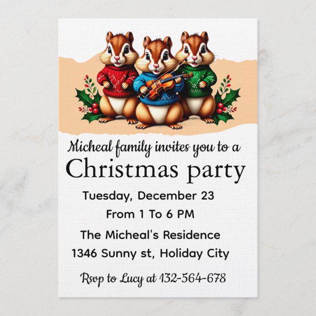 Chipmunks Christmas Party Invitation (Devant)