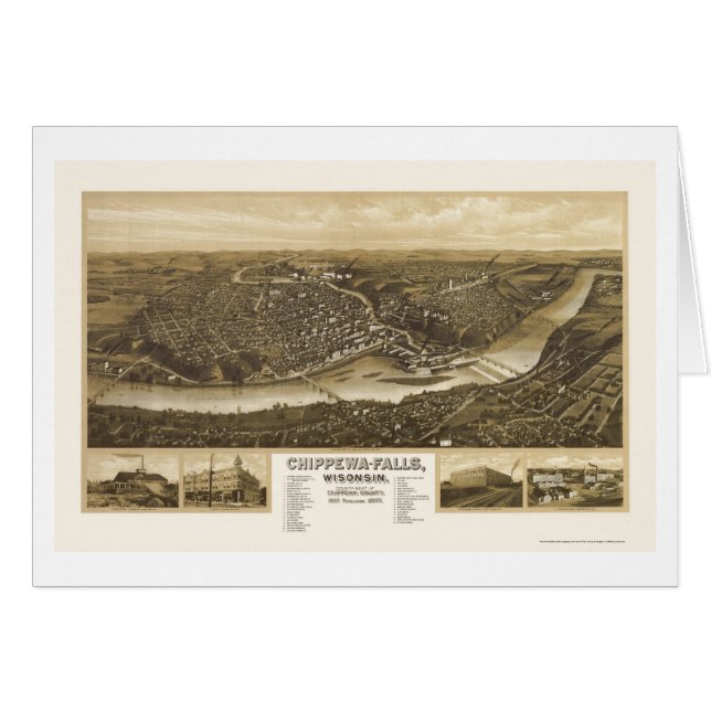 Chippewa Falls, carte panoramique de WI - 1907 (Devant horizontal)