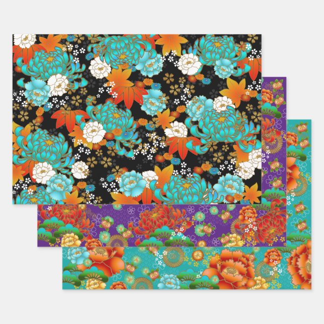 Chiyogami Yuzen Washi Style feuilles motifs (Lot)