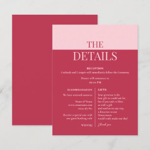 CHLOE Modern Bold Pink Mariage Details Card