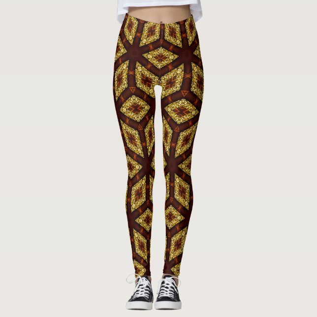 Choc Gold Root Chakra Motifs Leggings Psydefx ⇢ (Devant)