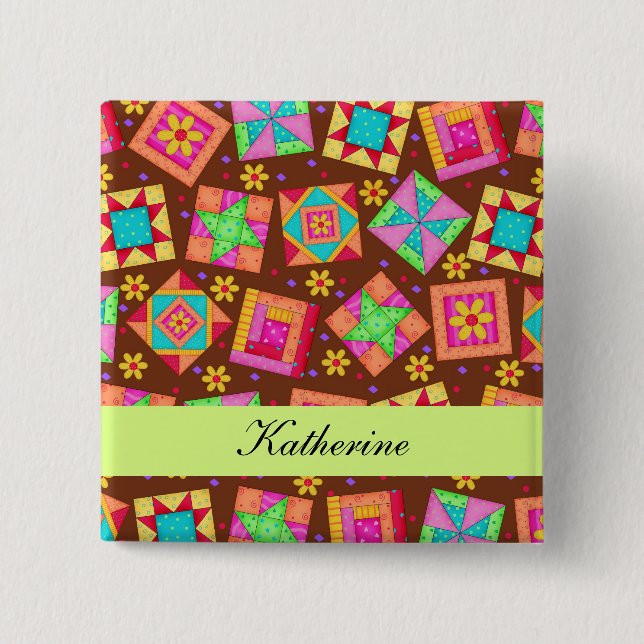 Chocolat Brown Green Patchwork Quilt Nom Badge (Devant)