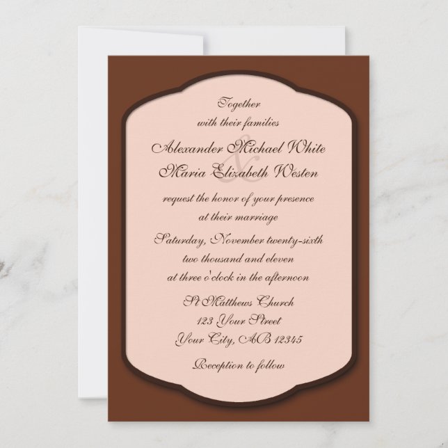 Chocolat Brown & Mariage Beige Invitations (Devant)