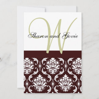 Chocolat Brown Monogramme de Damas Faire-part de m