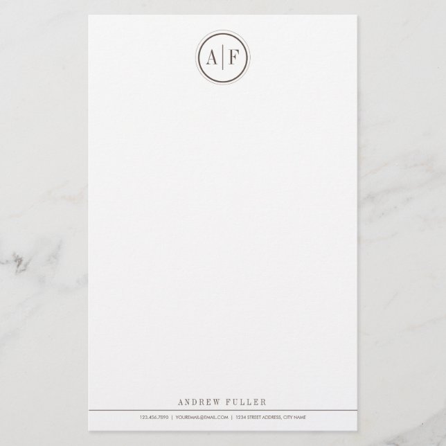Chocolat Brown Monogramme Papeterie classique (Devant)