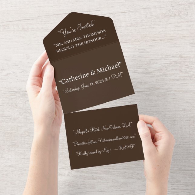 Chocolat Brown tout en un Faire-part de mariage (Déchirure)