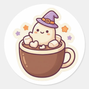 Chocolat Chaud Fantôme Mignon Autocollant Hallowee