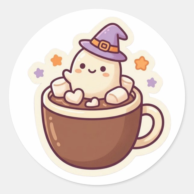 Chocolat Chaud Fantôme Mignon Autocollant Hallowee (Devant)
