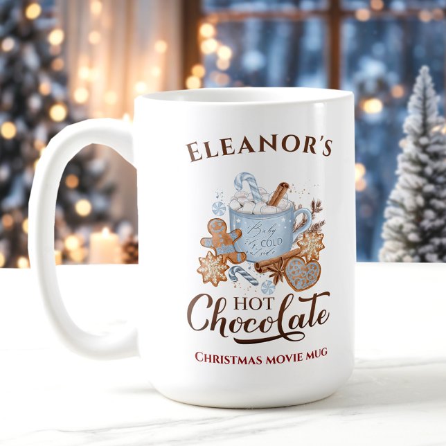 Chocolat chaud Moderne Grand Nom bleu Mug de Noël (Hot Chocolate Modern Large Blue Name Christmas Mug)