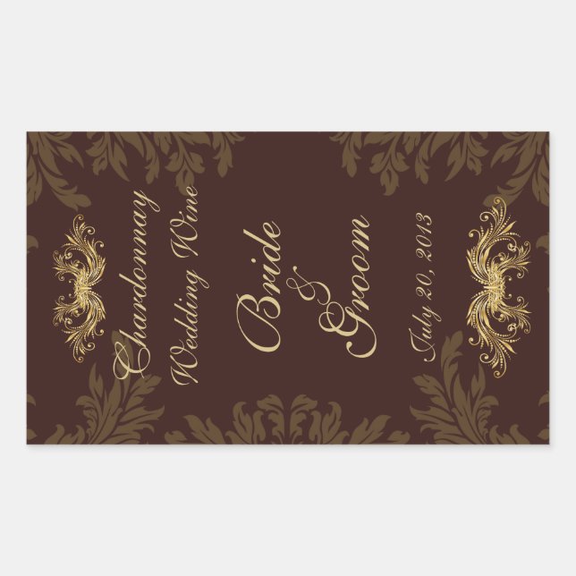 Chocolat Damask 2 Mariage Vin Étiquette Sticker (Devant)