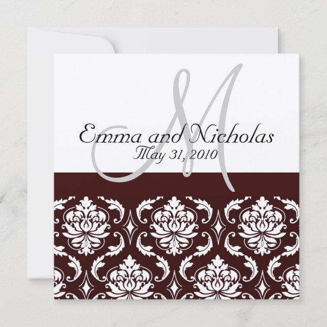Chocolat Damask Monogramme Faire-part de mariage (Devant)