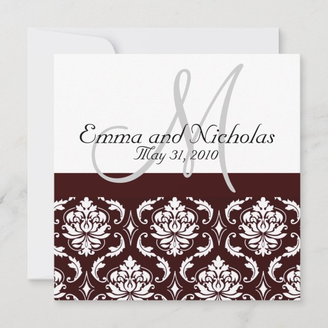Chocolat Damask Monogramme Faire-part de mariage (Devant)