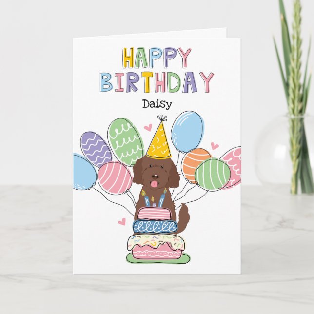 Chocolat Goldendoodle Chien Bonne Carte d'Annivers (Devant)