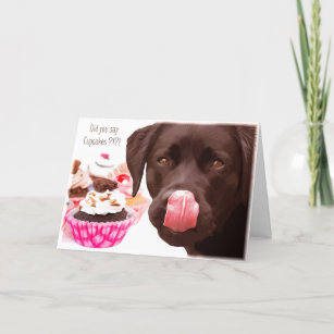 Chocolat Lab Carte d'anniversaire - Chien Cupcake 