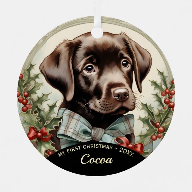 Chocolat Lab Puppy le premier ornement de Noël (Recto)