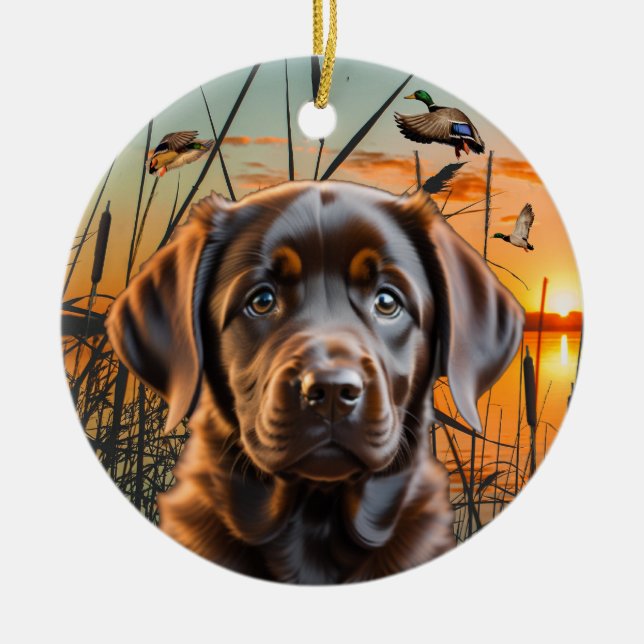 Chocolat Labrador Puppy Christmas Ornement (Devant)