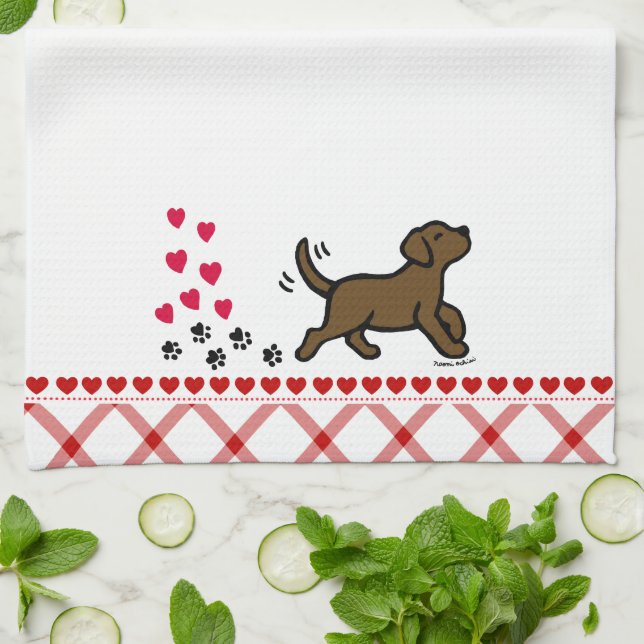 Chocolat Labrador Trotting Serviette de cuisine (Plié)